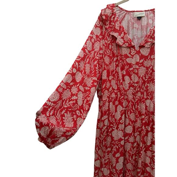 Universal Thread Midi Dress XXL Red Floral Long Balloon Sleeves Ruffle Boho - Picture 13 of 16